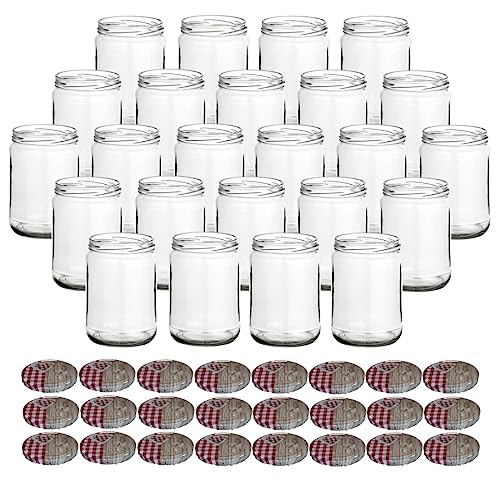 gouveo 24er Set Einmachgläser 580 ml Klassik mit Schraub-Deckel Herz-rot - Vorratsgläser mit Drehverschluss TO82 - Leere Marmeladengläser, Einkochgläser, Einweckgläser von gouveo