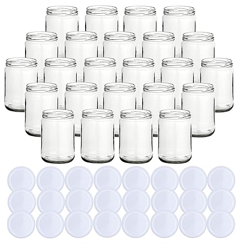 gouveo 24er Set Einmachgläser 580 ml Klassik mit Schraub-Deckel Weiss - Vorratsgläser mit Drehverschluss TO82 - Leere Marmeladengläser, Einkochgläser, Einweckgläser von gouveo