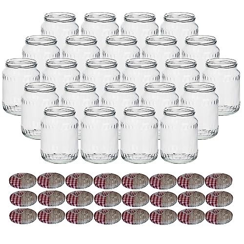 gouveo 24er Set Einmachgläser 720 ml Facette mit Schraub-Deckel Herz-rot - Große Vorratsgläser mit Drehverschluss TO82 - Leere Marmeladengläser, Einkochgläser, Einweckgläser, Aufbewahrungsgläser von gouveo