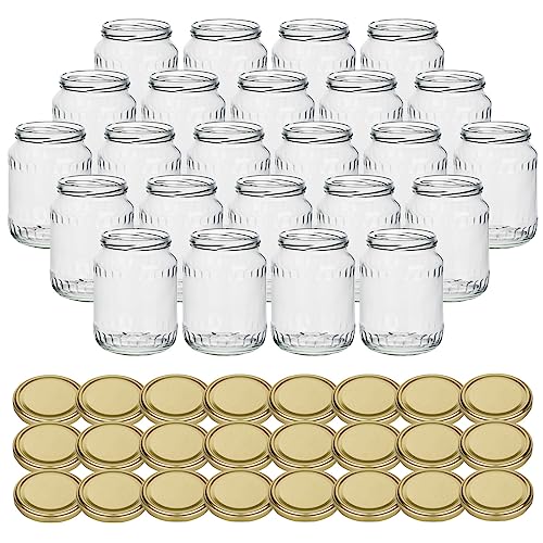 gouveo 24er Set Einmachgläser 720 ml Facette mit Schraubdeckel goldfarben - Große Vorratsgläser mit Drehverschluss TO82 - Leere Marmeladengläser, Einweckgläser, Aufbewahrungsgläser von gouveo