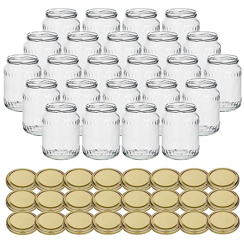 gouveo 24er Set Einmachgläser 720 ml Facette mit Schraubdeckel goldfarben - Große Vorratsgläser mit Drehverschluss TO82 - Leere Marmeladengläser, Einkochgläser, Einweckgläser, Aufbewahrungsgläser gouveo 24er Set Einmachgläser 720 ml Facette mit Schraubdeckel goldfarben - Große Vorratsgläser mit Drehverschluss TO82 - Leere Marmeladengläser, Einkochgläser, Einweckgläser, Aufbewahrungsgläser von gouveo