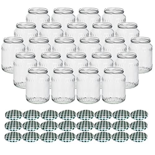 gouveo 24er Set Einmachgläser 720 ml Facette mit Schraubdeckel karo-grün - Vorratsgläser mit Drehverschluss TO82 - Leere Marmeladengläser, Einweckgläser, Aufbewahrungsgläser von gouveo