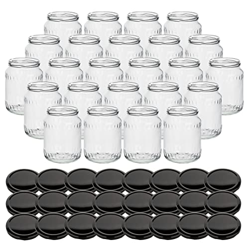 gouveo 24er Set Einmachgläser 720 ml Facette mit Schraubdeckel schwarz - Große Vorratsgläser mit Drehverschluss TO82 - Leere Marmeladengläser, Einkochgläser, Einweckgläser, Aufbewahrungsgläser von gouveo