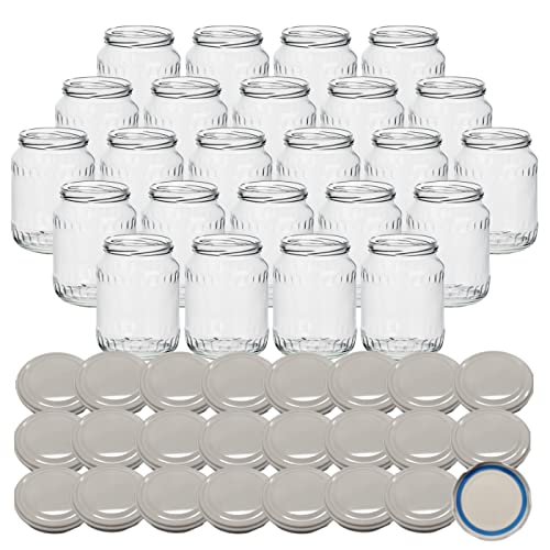 gouveo 24er Set Einmachgläser 720 ml Facette mit Schraub-Deckel weiß BS - Große Vorratsgläser mit Drehverschluss TO82 - Leere Marmeladengläser, Einkochgläser, Einweckgläser, Aufbewahrungsgläser von gouveo