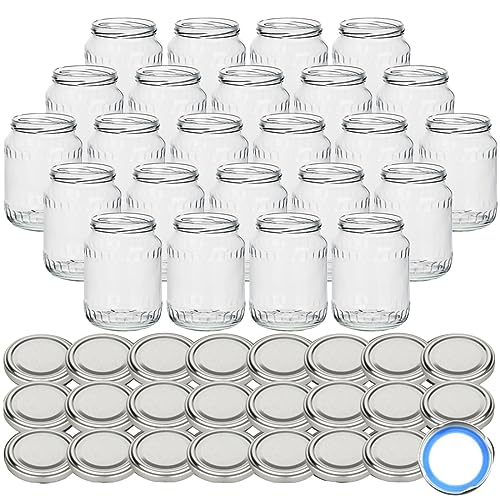 gouveo 24er Set Einmachgläser 720 ml Facette mit Schraubdeckel silberfarben BS - Vorratsgläser mit Drehverschluss TO82 - Leere Marmeladengläser (EGF720SBS) von gouveo