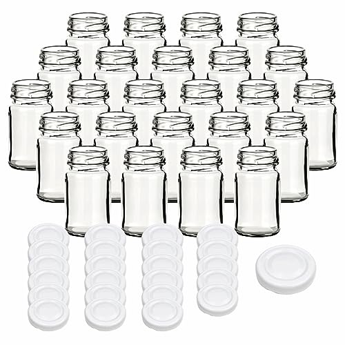 gouveo 24er Set Einmachgläser 65 ml Mini mit Schraub-Deckel Weiss - Kleine Schraubgläser mit Twist-Off-Deckel - Runde Gläser für Marmelade, Gewürze von gouveo