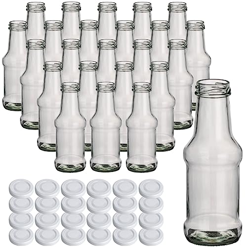 gouveo 24er Set Glasflasche 250 ml Barbecue mit Schraub-Deckel TO38 weiß - Kleine Glasflasche 0,25 l mit Schraubverschluss - Leere Barbecue-Flasche zum Befüllen mit Ketchup, Grillsauce, Saft von gouveo