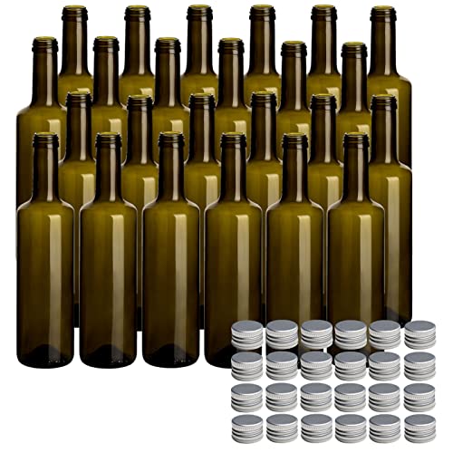 gouveo 24er Set Glasflasche 500 ml Caesar Antik mit Deckel silberfarben - Kleine Flasche 0,5 l mit Schraubverschluss für Likör, Schnaps, Öl, Essig von gouveo