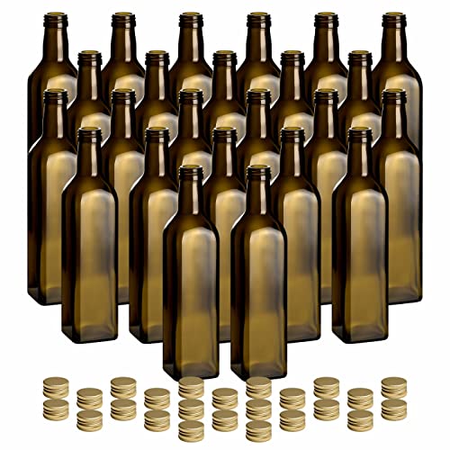 gouveo 24er Set Glasflaschen 500 ml Maraska -Antik- mit Schraubverschluss goldfarben - Kleine Flasche 0,5 l zum Befüllen - Likörflasche, Ölflasche, Essigflasche von gouveo