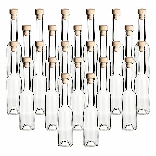 gouveo 24er Set Glasflaschen 200 ml Sinfonie mit Holzgriffkorken - Kleine Flasche 0,2 l mit Korkverschluss - Leere Glasflasche zum Befüllen mit Likör, Schnaps, Öl, Essig von gouveo