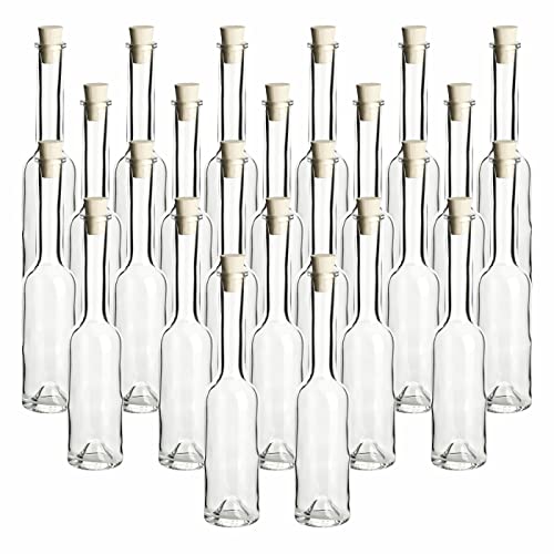 gouveo 24er Set Glasflaschen 200 ml Sinfonie mit Korken (SK) - Kleine Flasche 0,2 l mit Korkverschluss - Leere Glasflasche zum Befüllen mit Likör, Schnaps, Öl, Essig von gouveo