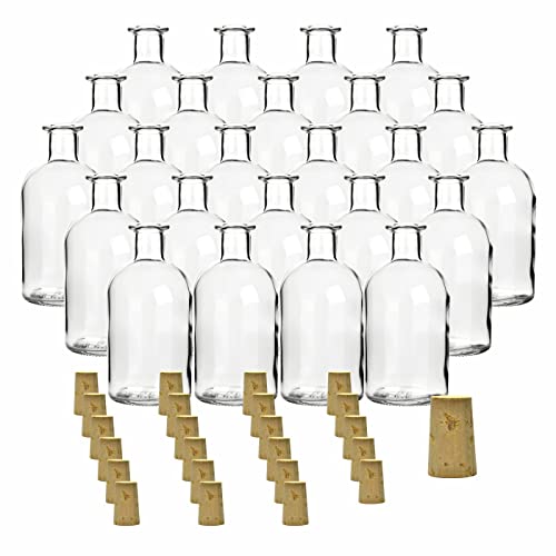 gouveo 24er Set Glasflaschen 250 ml Apotheker mit Korken (SK) - Runde Flasche zum Befüllen - Leere Apothekerflasche für Likör, Öl, Essig (AFRT250SKE) von gouveo