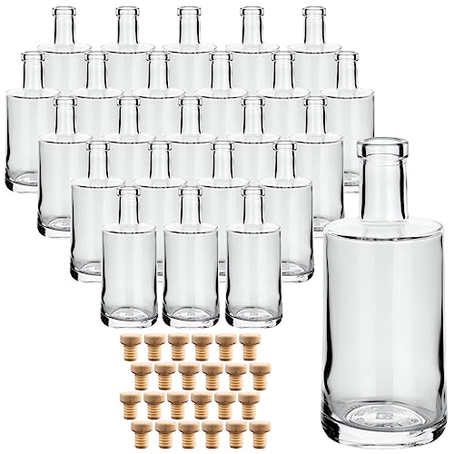 gouveo 24er Set Glasflaschen 250 ml Prim mit Holzgriffkorken - Kleine Flaschen 0,25 l aus hochwertigem Glas mit Korken - Glasflasche mit Korkverschluss zum Befüllen mit Likör, Schnaps, Öl von gouveo