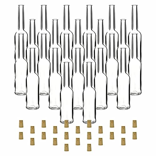 gouveo 24er Set Glasflaschen 100 ml Sinfonie mit Korken (SK) - Leere Flaschen zum Befüllen und Verschenken - Kleine runde Korkenflaschen für Likör, Öl, Essig (SIF100SK) von gouveo
