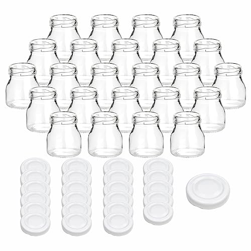 gouveo 24er Set Einmachgläser 50 ml Mini mit Schraub-Deckel weiß - Mini Vorratsgläser mit Drehverschluss - Marmeladengläser, Einkochgläser, Gewürzgläser, Einweckgläser von gouveo