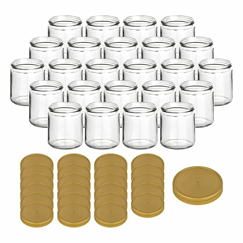 gouveo 24er Set Marmeladengläser 500g Honig mit Kunststoff-Deckel goldfarben - Leere Vorratsgläser mit Schraubverschluß für Honig, Konfitüre (HGPP500G) von gouveo