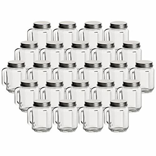 gouveo 24er Set Mini Trinkgläser 30 ml mit Drehverschluss silberfarben - Henkelglas mit Schraubdeckel - Schnaps-Glas für Geburtstag, Party, Hochzeit gouveo 24er Set Mini Trinkgläser 30 ml mit Drehverschluss silberfarben - Henkelglas mit Schraubdeckel - Schnaps-Glas für Geburtstag, Party, Hochzeit von gouveo