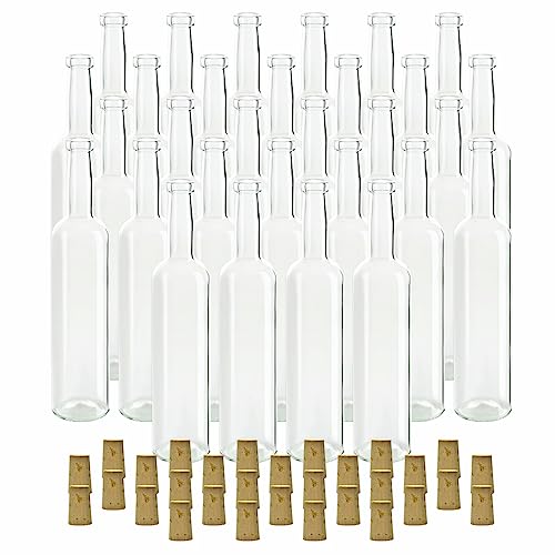 gouveo 30er Set Glasflaschen 500 ml Bordeaux transparent mit Korken - Leere Flasche 0,5 l zum Befüllen - Glasflasche für Likör, Schnaps, Öl, Essig von gouveo