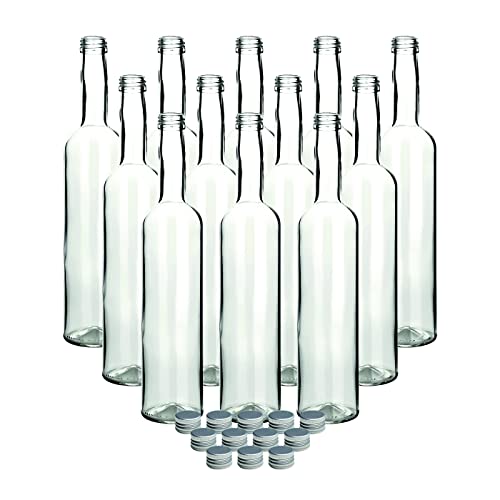 gouveo 30er Set Glasflasche 500 ml Bordeaux mit Schraub-Deckel silberfarben - Kleine Flasche aus Glas für Küche und Haushalt - Leere Flasche für Likör, Öl, Essig von gouveo