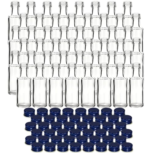 gouveo 48er Set Glasflaschen 20 ml Dorica mit Schraubverschluss blau - Mini Flasche 0,02 l zum Befüllen - Glasfläschchen für Likör, Schnaps, Öl oder zum Basteln von gouveo