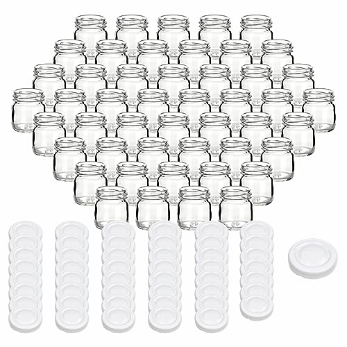 gouveo 48er Set Einmachgläser 40 ml Mini mit Schraubdeckel weiss - Mini Vorratsgläser mit Drehverschluss TO43 - Mini Schraubglas zum Einkochen für Marmelade, Konfitüre (EGR040W) von gouveo