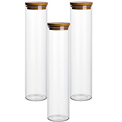 gouveo 3er Set Glasbehälter 750 ml rund aus Borosilikatglas mit Deckel - Vorratsgläser 0,75 l mit Deckel - Aufbewahrungsgläser, Glasdosen, Vorratsdose, Spaghettiglas von gouveo