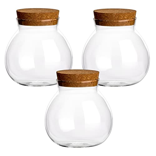 gouveo 3er Set Vorratsglas 600 ml Kugelform aus Borosilikatglas mit Korken - Vorratsdose mit Korkverschluss - Korkenglas zur Aufbewahrung von Lebensmitteln von gouveo