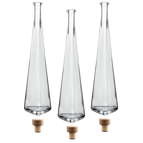 gouveo 3er Set Dekanter 500 ml Pyramide mit Korken (HGK) - Design-Flasche 0,5l aus Glas - Glas Karaffe mit Triangolore-Form für Likör, Whisky, Cognac (DPT500HGK) von gouveo
