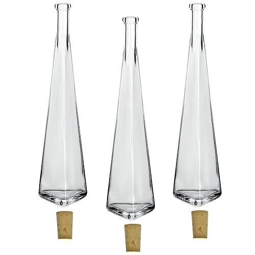 gouveo 3er Set Dekanter 500 ml Pyramide mit Korken (SK) - Design-Flasche 0,5l aus Glas mit Korkverschluss - Glas Karaffe mit Triangolore-Form für Likör, Whisky, Cognac, Schnaps von gouveo