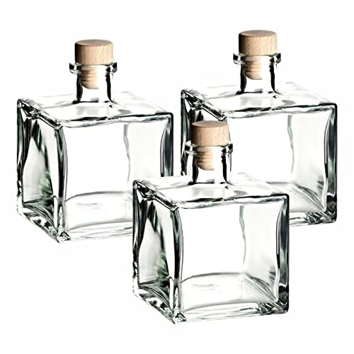 gouveo 3er Set Dekanter 500 ml Santino mit Korken (HGK) - Design-Flasche 0,5l mit Korkverschluss - Glas Karaffe mit quadratischem Flaschenkörper für Likör, Whisky, Cognac von gouveo