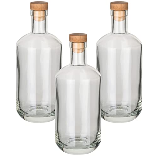 gouveo 3er Set Dekanter 700 ml Pacho mit Korken (HGK) - Leere Whisky-Flasche 0,7 l aus Glas mit Korkverschluss - Glas Karaffe mit markantem Flaschenkörper für Likör, Whisky, Cognac von gouveo