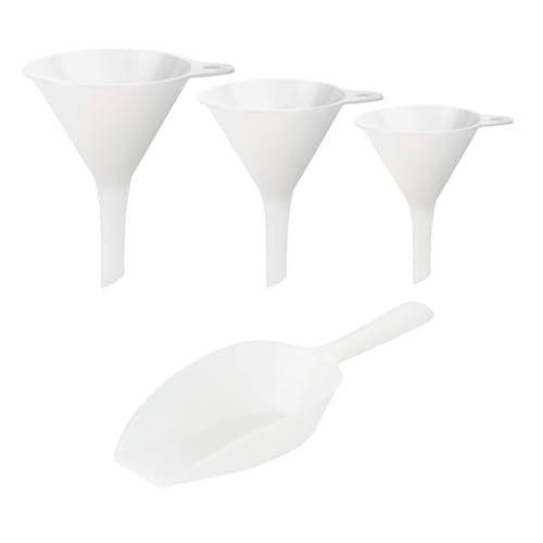 gouveo 3er Set Kunststoff-Trichter mit Einfüllschaufel, weiß - Einfülltrichter 60/80/100 mm und Dosierschafel 110 ml für Küche und Haushalt (TSWmix) von gouveo