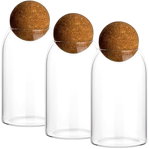 gouveo 3er Set Vorratsdosen 650 ml rund aus Borosilikatglas mit Kugel-Korken - Vorratsgläser aus Borosilikat mit Korkverschluss - Glasbehälter Küche für Kaffee, Tee, Pasta, Zucker, Müsli von gouveo