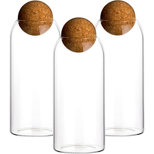 gouveo 3er Set Vorratsdosen 900 ml rund aus Borosilikatglas mit Kugel-Korken - Vorratsgläser mit Korkverschluss - Glasbehälter für Pasta, Kaffee, Mehl, Müsli von gouveo