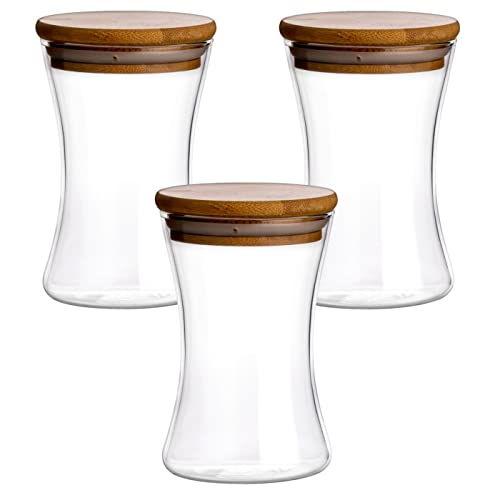 gouveo 3er Set Vorratsgläser 265 ml aus Borosilikatglas -konkav- mit Deckel - Aufbewahrungsgläser, Glasbehälter, Gewürzgläser, Glasdosen, Vorratsdose von gouveo