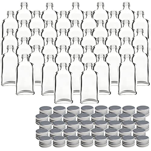 gouveo 40er Set Glasflaschen 50 ml Dana mit Schraubverschluss silberfarben - Mini Flasche 0,05 l zum Befüllen - Glasfläschchen für Likör, Whisky, Schnaps für Geburtstag, Hochzeit von gouveo