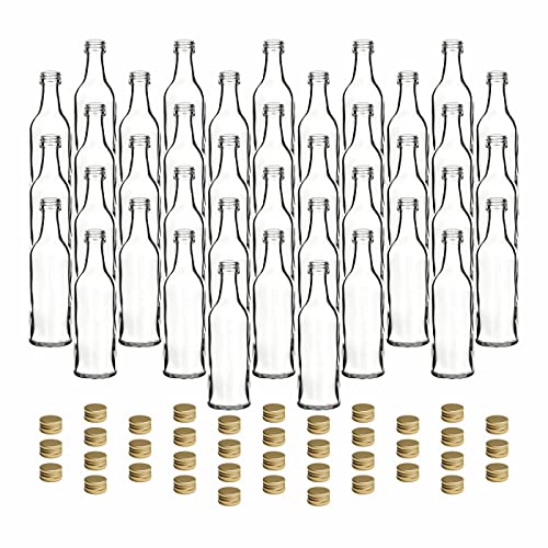 gouveo 40er Set Glasflaschen 50 ml Lina mit Schraubverschluss goldfarben - Mini Flasche 0,05 l zum Befüllen - Glasfläschchen für Likör, Schnaps, Öl oder zum Basteln von gouveo