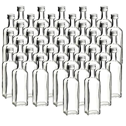 gouveo 40er Set Glasflaschen 60 ml Maraska mit Schraubverschluss silberfarben - Mini Flasche 0,06 l zum Befüllen - Glasfläschchen für Likör, Schnaps, Öl oder zum Basteln von gouveo
