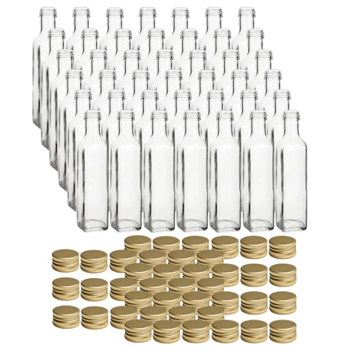 gouveo 42er Set Glasflasche Maraska 250 ml mit Schraubverschluss goldfarben - Kleine Flasche 0,25 l zum Befüllen - Likörflasche, Schnapsflasche, Essigflasche, Ölflasche von gouveo