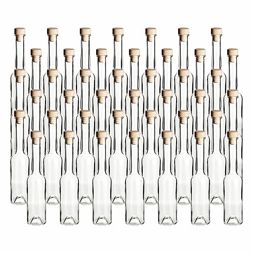 gouveo 42er Set Glasflaschen 200 ml Sinfonie mit Korken (HGK) - Leere Flaschen zum selbst Abfüllen und Verschenken - Kleine 0,2 l Likörflasche, Schnapsflasche, Ölflasche von gouveo
