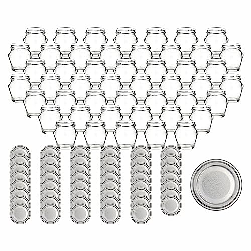 gouveo 48er Set Einmachgläser 106 ml mit Henkel und Schraub-Deckel silberfarben Blueseal - Kleine Vorratsgläser mit Drehverschluss - Henkelglas, Marmeladengläser, Einkochgläser, Einweckgläser von gouveo