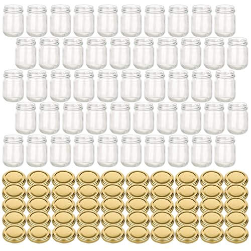 gouveo 50er Set Einmachgläser 125 ml Helix mit Schraubdeckel goldfarben - Kleine Vorratsgläser mit Schraubverschluß TO53 - Schraubgläser für Marmelade, Honig, Gewürze, Selbstgemachtes (HEG125G) von gouveo