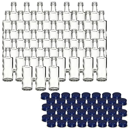 gouveo 48er Set Glasflaschen 40 ml Dorica mit Schraubverschluss blau - Mini Flasche 0,04 l zum Befüllen - Glasfläschchen für Likör, Schnaps, Öl oder zum Basteln von gouveo