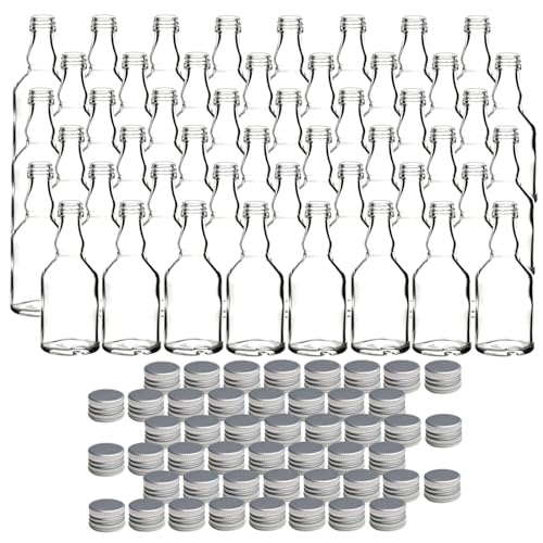 gouveo 48er Set Glasflaschen 50 ml Mina mit Schraubverschluss silberfarben - Mini Flasche 0,05 l zum Befüllen - Glasfläschchen für Likör, Schnaps, Öl oder zum Basteln (MFM050S) gouveo 48er Set Glasflaschen 50 ml Mina mit Schraubverschluss silberfarben - Mini Flasche 0,05 l zum Befüllen - Glasfläschchen für Likör, Schnaps, Öl oder zum Basteln (MFM050S) von gouveo