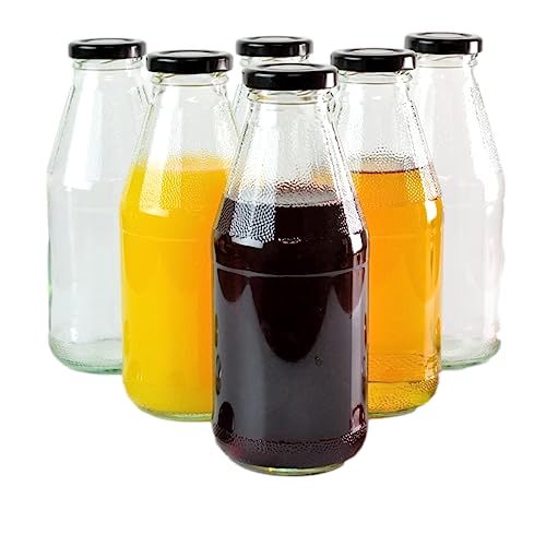 gouveo 6er Set Saftflasche 500 ml mit Schraub-Deckel schwarz - Kleine Glasflasche 0,5 l mit TO43 Verschluss - Leere Flasche zum Befüllen für Küche und Haushalt von gouveo