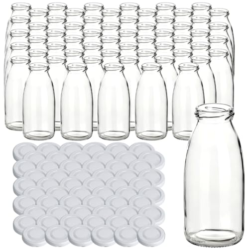 gouveo 60er Set Saftflasche 250 ml mit Schraubdeckel weiss - Glasflasche 0,25 l mit TO43 Verschluss - Leere Flasche für Saft, Smoothie, Limonade (SF250W) von gouveo