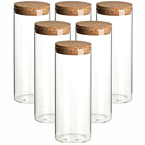 gouveo 6er Set Vorratsdosen 1000 ml rund aus Borosilikatglas mit Korkverschluss - Glasbehälter mit Korken - Vorratsgläser, Pastaglas, Gewürzgläser von gouveo