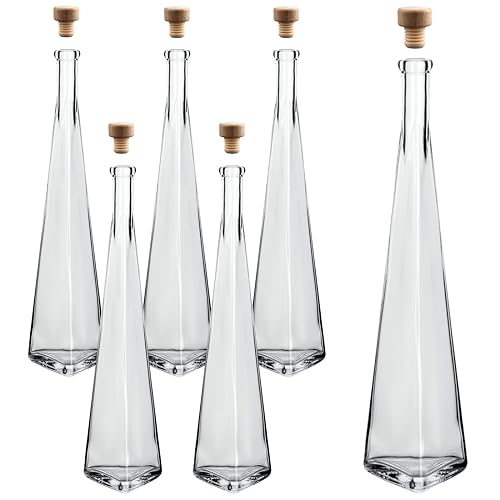gouveo 6er Set Dekanter 500 ml Pyramide mit Korken (HGK) - Design-Flasche 0,5l aus Glas - Glas Karaffe mit Triangolore-Form für Likör, Whisky, Cognac (DPT500HGK) von gouveo