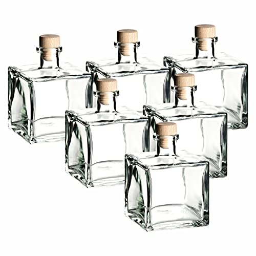 gouveo 6er Set Dekanter 500 ml Santino mit Korken (HGK) - Design-Flasche 0,5l mit Korkverschluss - Glas Karaffe mit quadratischem Flaschenkörper für Likör, Whisky, Cognac von gouveo