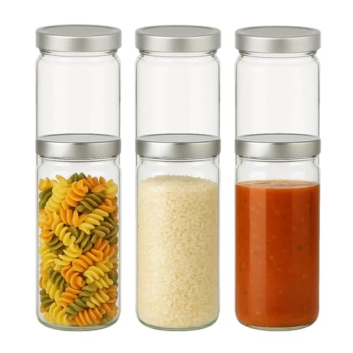gouveo 6er Set Einmachgläser 1000 ml - Vorratsgläser mit luftdichtem Deep Twist-Off Deckel silberfarben - BPA-frei, spülmaschinengeeignet - Gläser für Overnight Oats (VGRD1000S) von gouveo